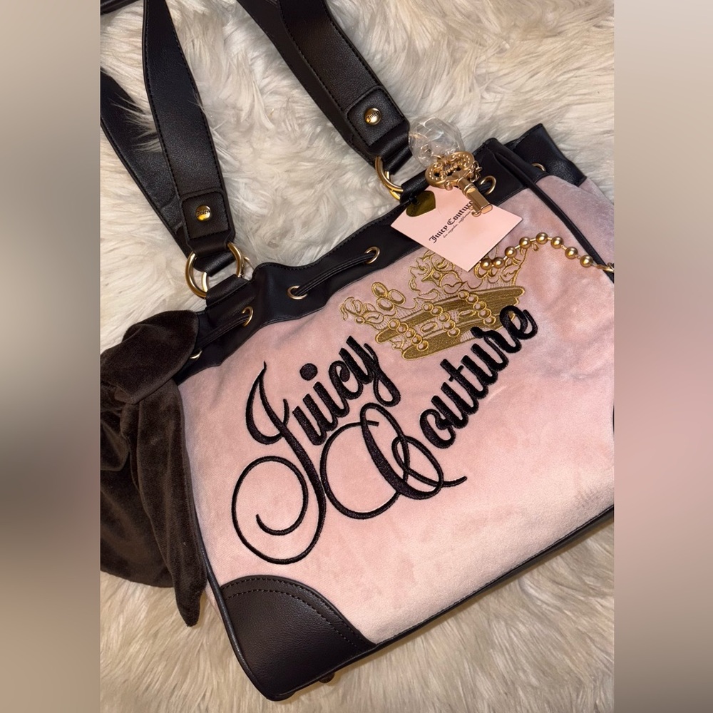 Juicy Couture Pink and Brown Daydreamer Bag with Gold Accents
